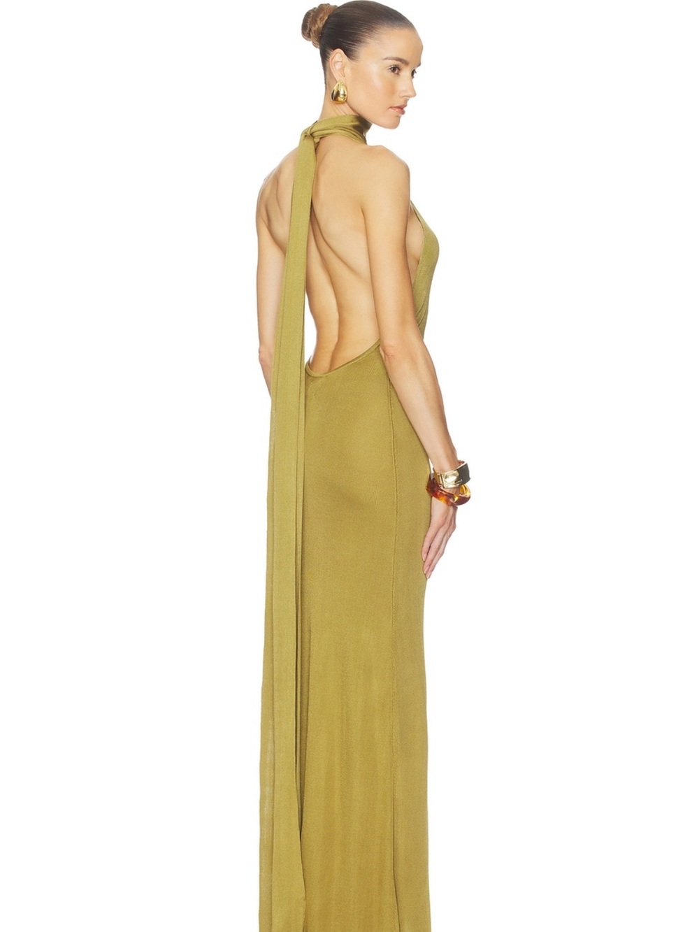 ELSA Olive Green Backless Halter Maxi Dress